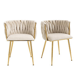 DZMDIP Chaise salle à manger fauteuil en velours avec pieds en fer et métal - Lot de 2 - Blanc