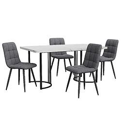 DZMDIP Table à manger - 140x80 cm - 4 chaises - MDF - Blanc et gris - Contemporain
