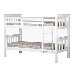 Pegane Lit enfant superposé en bois blanc - Hauteur 151 x Longueur 205 x Profondeur 105 cm