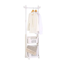 Pegane Portant à linge blanc avec barre de suspension et 2 paniers - Hauteur 177 x Longueur 42 x Profondeur 35 cm