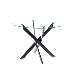 Pegane Table de salle à manger ronde avec plateau en verre et pieds en métal noir - Hauteur 75 x Diamètre 110 cm