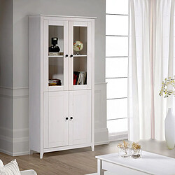 Pegane Vitrine avec 2 portes et 2 portes vitrée coloris blanc - Longueur 80,5 x Hauteur 180 x Profondeur 35 cm