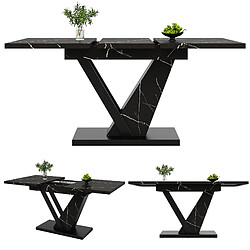 DZMDIP Table à Manger Extensible - Extension Fluide 40cm(120-160cm) - Plateau MDF Finition Marbre Noir - Pieds Métal Renforcés