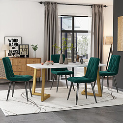 DZMDIP Ensemble de Table à Manger Moderne - Table de Cuisine 117x68 cm avec 4 Chaises Velours Vert Émeraude, Pieds Dorés - Pour 4