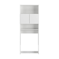 Pegane Meuble de salle de bain/buanderie avec 2 portes centrales et étagères ouvertes coloris blanc - Longueur 70 x Hauteur 182 x Profondeur 21 cm