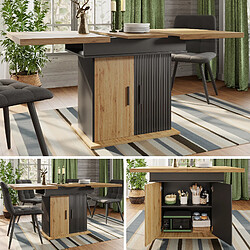 DZMDIP Table à Manger Extensible - 110-140cm - Noir - Rangement Intégré - 4 à 6 Personnes