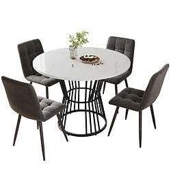 DZMDIP Ensemble Table et Chaises - Ensemble Salle à Manger 5 Pièces - Table 100cm et 4 Fauteuils Velours Gris - Idéal Petits Espaces