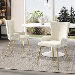 DZMDIP Chaises de salle à manger - Lot de 2 - Velours beige - Pieds en métal doré - Design moderne