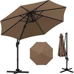 Vendos85 Parasol déporté rond 294 cm aluminium réglable – Marron