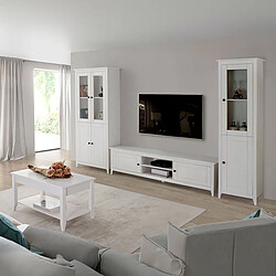 Pegane Meuble TV avec 2 portes et 2 étagères ouvertes coloris Blanc - Longueur 180 x Hauteur 45 x profondeur 35 cm