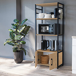 Pegane Bibliothèque haute à 4 étagères ouvertes + 2 portes cadre en acier noir - Longueur 56 x Hauteur 138 x Profondeur 30 cm