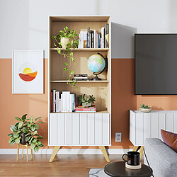 Pegane Bibliothèque sur pieds avec étagères et 2 portes coloris Blanc - Longueur 75 x Hauteur 175 x Profondeur 36 cm