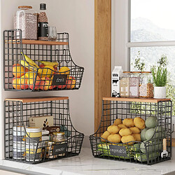 Vendos85 3 Panier Corbeille à Fruits Murale Cuisine avec Couvercle Bois