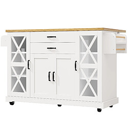 STILVORA Îlot de cuisine MDF Blanc plateau extensible & 2 portes verre 120x63,5x94,5 cm