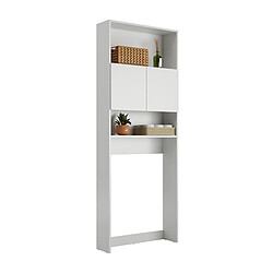 Pegane Meuble de salle de bain/buanderie avec 2 portes centrales et étagères ouvertes coloris blanc - Longueur 70 x Hauteur 182 x Profondeur 21 cm pas cher