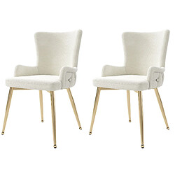 DZMDIP Chaises de salle à manger - Lot de 2 - Velours beige - Pieds en métal doré - Design moderne