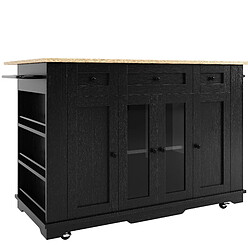 STILVORA Îlot de cuisine MDF Noir façade verre & côtés rabattables 151,5x85x91,7 cm