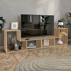 Pegane Ensemble de 2 meubles étagères modulables multifonction couleur chêne- Longueur 183 x Hauteur 54 x Profondeur 30 cm