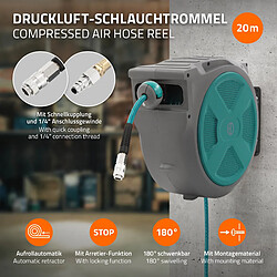 ECD Germany Enrouleur de Tuyau à Air Comprimé Automatique 20m + 2m avec Arrêt Intégré, Raccord 1/4 Pouces, Connexion Rapide, Support à Fixation Mural, Pression 15 bar, Pivotant à 180°, Diamètre 12 mm
