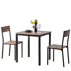 DZMDIP Ensemble Table à Manger 70 x 70 x 75 cm avec 2 Chaises pour 2 Personnes pour Cuisine, Salle à Manger, Salon,Marron Rustique et Noir