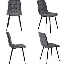 DZMDIP Chaises de salle à manger - Chaise de cuisine - Lot de 4 - Gris - Assise en lin - Structure en métal`