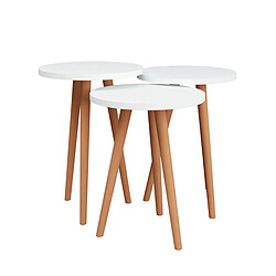 Pegane Ensemble de 3 tables d'appoint rondes blanches sur pieds - Diamètre 35 cm, Hauteurs différentes : 49, 47 et 45 cm