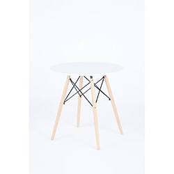 Pegane Table d'appoint table de salle à manger blanche avec pieds en bois naturel coloris Blanc - Diamètre 80 x Hauteur 75 cm