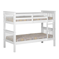 Pegane Lit enfant superposé en bois blanc - Hauteur 151 x Longueur 205 x Profondeur 105 cm