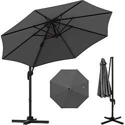 Vendos85 Parasol déporté rond 294 cm aluminium réglable – Gris
