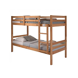 Pegane Lit enfant superposé en pin massif couleur chêne - Longueur 199 x Hauteur 154 x Profondeur 104 cm