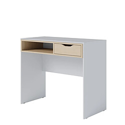 Pegane Bureau coloris blanc avec un tiroir couleur cambrien ,Table d'étude avec rangement - Longueur 90 x Hauteur 78 x Profondeur 44 cm