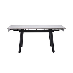 Pegane Table de salle à manger extensible avec plateau effet marbre blanc et pieds en métal noir - Longueur 120-180 x Profondeur 85 x Hauteur 77 cm