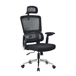 Pegane Chaise de bureau noire, Dossier haut avec coussin cervical, pieds en métal à roulettes - Longueur 44 x Hauteur 87 x Profondeur 54 cm