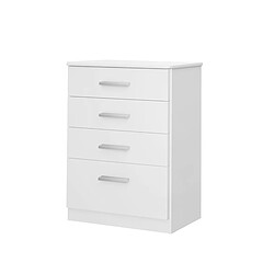 Pegane Commode chiffonnier meuble de rangement à 4 tiroirs coloris blanc neige - Longueur 61 x Hauteur 86 x Profondeur 38 cm