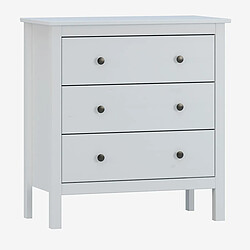 Pegane Commode 3 tiroirs, meuble de rangement sur pieds coloris Blanc- Longueur 77 x Hauteur 81 x Profondeur 40 cm
