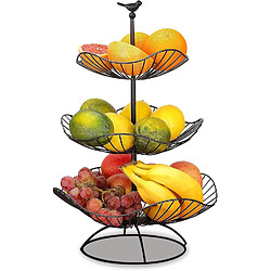 Vendos85 Panier à Fruits 3 Niveaux en Métal Noir Multifonction
