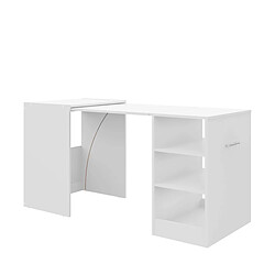 Pegane Table d'appoint rétractable avec rangement coloris blanc - Longueur 149 x Hauteur 76 x Profondeur 63 cm