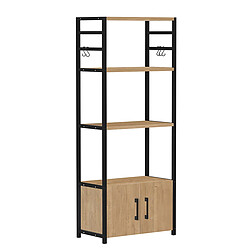 Pegane Bibliothèque haute à 4 étagères ouvertes + 2 portes cadre en acier noir - Longueur 56 x Hauteur 138 x Profondeur 30 cm