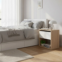 Pegane Table de chevet Table de nuit avec 1 tiroir sans poignée et étagère ouverte coloris Cambrian/blanc - Longueur 40 x Hauteur 42 x Profondeur 28 cm