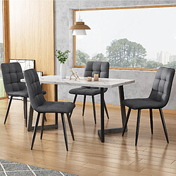 DZMDIP Chaises de salle à manger - Chaise de cuisine - Lot de 4 - Gris - Assise en lin - Structure en métal`