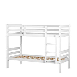 Pegane Lit enfant superposé en pin massif couleur Blanc - Longueur 199 x Hauteur 154 x Profondeur 104 cm