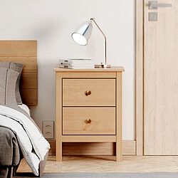 Pegane Table de chevet table de nuit à 2 tiroirs en Bois massif Couleur Chêne miel - Longueur 48 x Hauteur 60 x Profondeur 36 cm