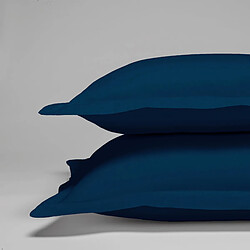 Cotton & Co Taie d'oreiller en satin de coton égyptien 120 fils finition jour échelle - bleu