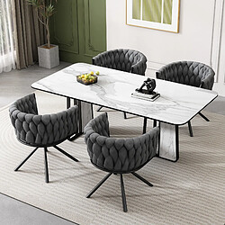 DZMDIP Chaise salle à manger - Lot de 4 - Velours gris - Pieds en métal - Design contemporain