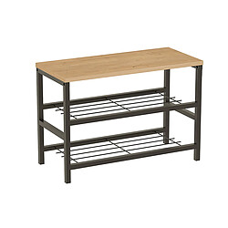 Pegane Banc Étagère Meuble à chaussures à 2 niveaux de rangement cadre en acier noir - Longueur 65 x Hauteur 45 x Profondeur 30 cm 