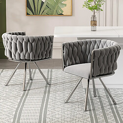 DZMDIP Chaise de salle à manger Lot de 2 - Velours gris+argenté - Pivotante - Métal