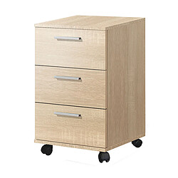 Pegane Caisson commode à 3 tiroirs avec roulettes coloris chêne - Longueur 42 x Hauteur 68 x Profondeur 35 cm