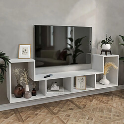 Pegane Ensemble de 2 meubles étagères modulables multifonction couleur Blanc- Longueur 183 x Hauteur 54 x Profondeur 30 cm