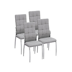 Pegane Lot de 4 chaises de salle à manger grises avec pieds en métal , Assise en tissu rembourée - Hauteur 44 x Longueur 46 x Profondeur 10 cm