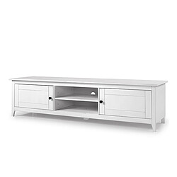 Avis Pegane Meuble TV avec 2 portes et 2 étagères ouvertes coloris Blanc - Longueur 180 x Hauteur 45 x profondeur 35 cm